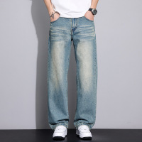 高街浅蓝直筒裤水洗猫须牛仔裤男2026新款宽松百搭休闲长裤子