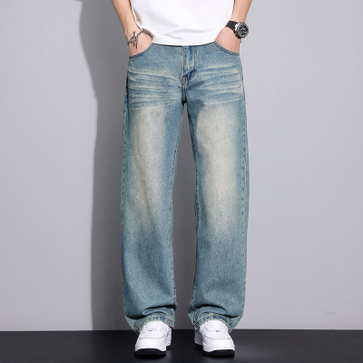 高街浅蓝直筒裤水洗猫须牛仔裤男2026新款宽松百搭休闲长裤子