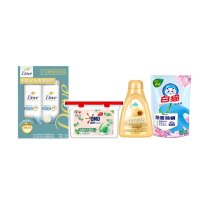 奥妙自然工坊白茶洗衣凝珠400g+白猫洗衣液500g+多芬滋养洗护套装400+380G+正章软黄金羊绒洗涤剂350ml