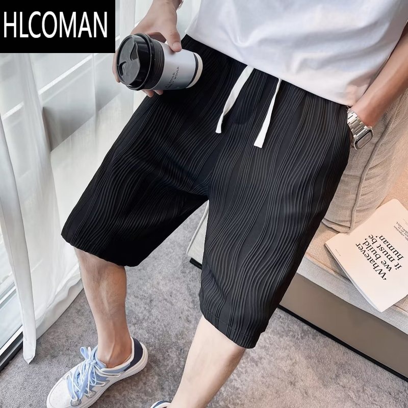 HLCOMAN高级感冰丝短裤男潮牌痞帅休闲裤2025新款夏季裤子潮流运动五分裤