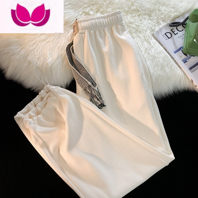 七斓华夫格卫裤男美式复古高街编织绳设计男生裤子潮牌痞帅休闲裤