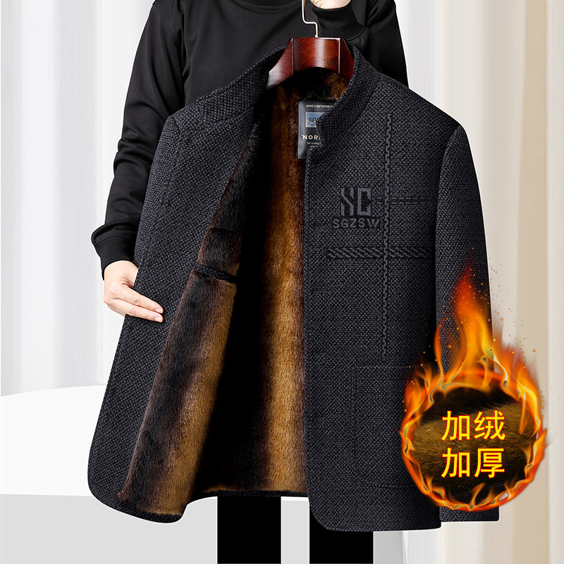 年加绒雪尼尔外套爸爸装外套时尚洋气中老年男士冬装加厚大衣