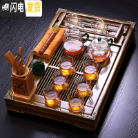 三维工匠耐热加厚泡红茶玻璃茶具套装功夫茶家用客厅办公室简约透明泡茶器 福在眼前54长盘1壶1海8手把杯+配件