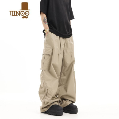 YANXU美式复古褶皱可束脚宽松工装裤嘻哈百搭阔腿拖地街头直筒休闲裤男