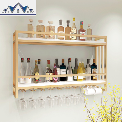 北欧金色酒架壁挂酒柜简约轻奢红酒展示架墙上装饰置物架悬挂杯架 三维工匠