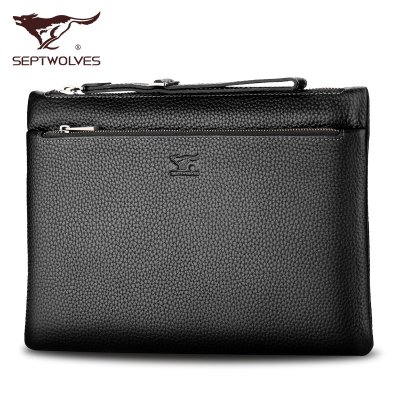 七匹狼手包男真皮潮大容量软牛皮正品多卡位商务男士手拿包男用包默认颜色