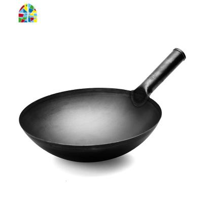 酒店厨师爆炒专用熟铁锅无涂层无烟家用炒锅圆底商用猛火灶熟铁锅 FENGHOU 34熟铁柄带耳