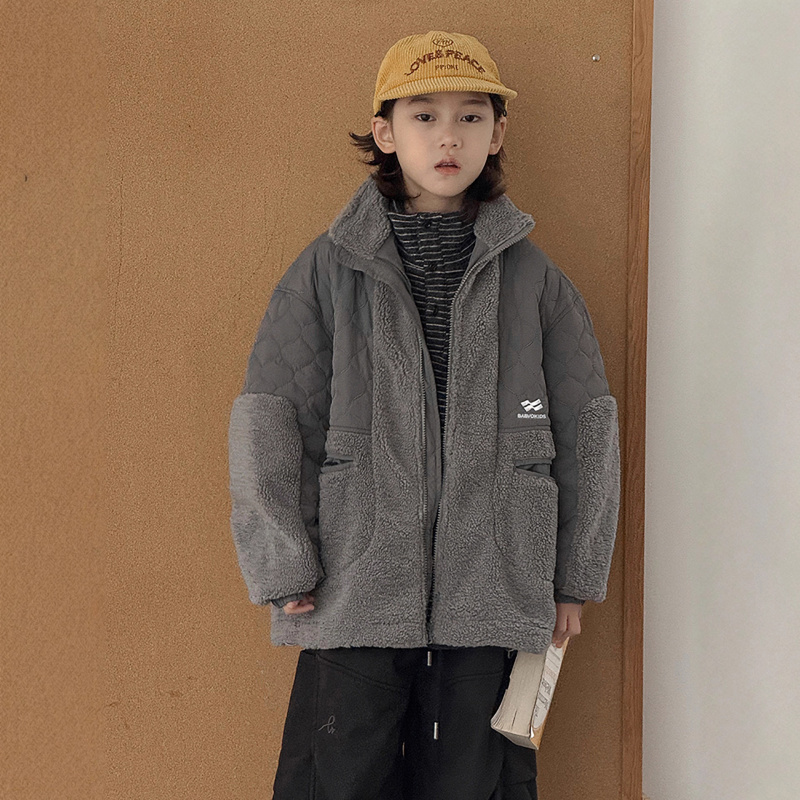 男童羊羔绒外套新款大童男孩冬装儿童装冬季夹棉加厚毛毛衣潮