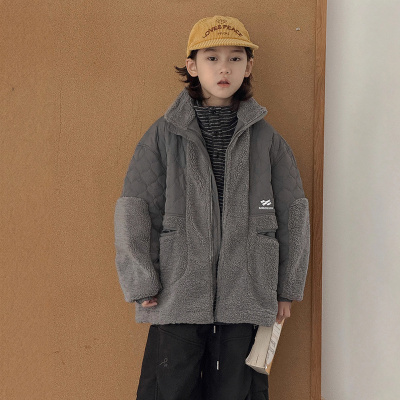 男童羊羔绒外套新款大童男孩冬装儿童装冬季夹棉加厚毛毛衣潮