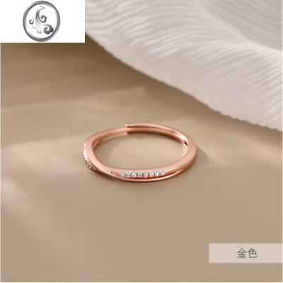 JiMi925银银线条戒指日系简约交叉指环气质排钻食指戒冷淡风