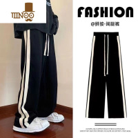 YANXU运动卫裤子男港风潮流百搭直筒裤潮学生侧边条纹阔腿裤长裤