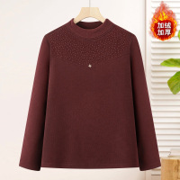 妈妈装秋冬德绒打底衫加绒加厚T恤新款中老年女装洋气长袖