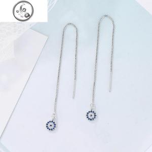 土耳其恶魔之眼s925纯银耳线女简约气质长款流苏耳环蓝眼睛耳坠 JiMi 盒子链耳线银色