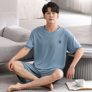 春夏季男士新款睡衣莫代尔短袖短裤圆领套装卡通休闲家居服可外穿