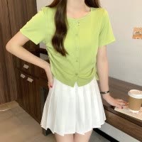 [1.5折价37元]唐狮短袖T恤女夏季圆领下摆抽绳短款设计显瘦chic潮