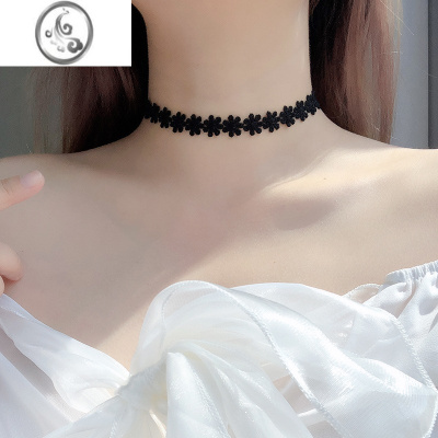 JiMichoker项圈项链黑色花朵锁骨链女银银脖子饰品简约日韩国颈带学生