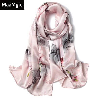 2018秋冬季新款中国风真丝丝巾缎面桑蚕丝长巾围巾女