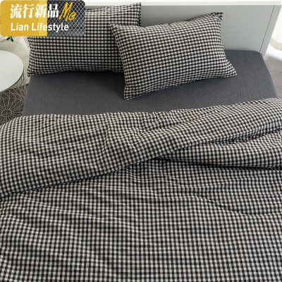床上四件套棉棉ins北欧风床单 格子被套日系被单水洗棉三件套 三维工匠