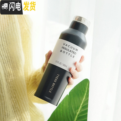 三维工匠韩国大容量保温杯不锈钢女学生男士便携方形水杯简约个性清新文艺 六角黑色500