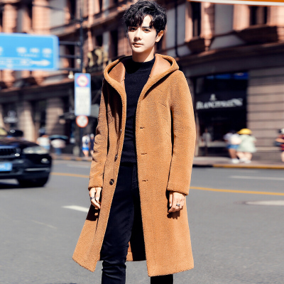 梵克公牛2021新款羊剪绒男中长款修身皮皮毛一体男士过膝男