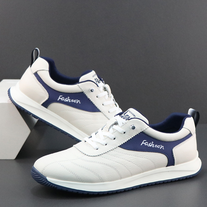 春季新款运动鞋头层牛皮板鞋时尚百搭男单鞋轻便休闲鞋小白鞋