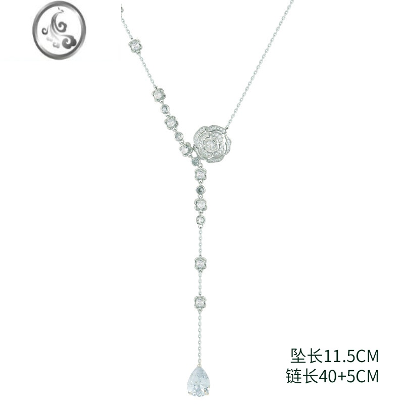 JiMi轻奢复古山茶花项链女高级感吊坠小众设计感花朵颈链气质锁骨链潮