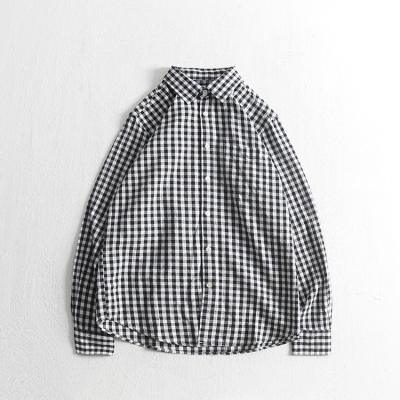 秋装男士英伦学院风细格子长袖衬衣休闲打底日系韩版纯棉学生衬衫