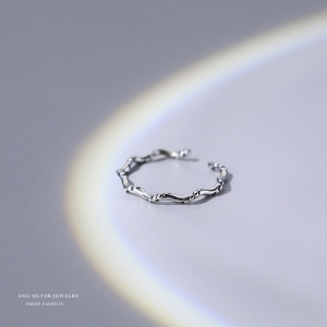 云小舒925银复古不规则线条戒指女开口尾戒新款叠戴泰银素圈指环送女朋友老婆情人节七夕生日礼物 泰银