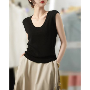 纯色u领针织短T恤女 纸片人小衫 洋气修身显瘦百搭柔软亲肤上衣女