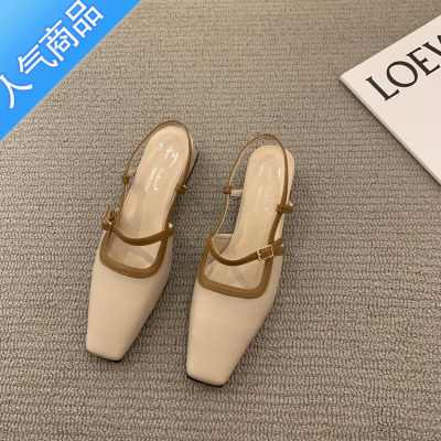 SUNTEK法式粗跟小众黑色包头凉鞋仙女鞋子2023年新款夏季晚晚配裙子单鞋