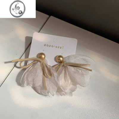 JiMi薄纱花瓣耳环小众设计感高级花朵蝴蝶结流苏耳夹耳坠轻奢耳饰女夏
