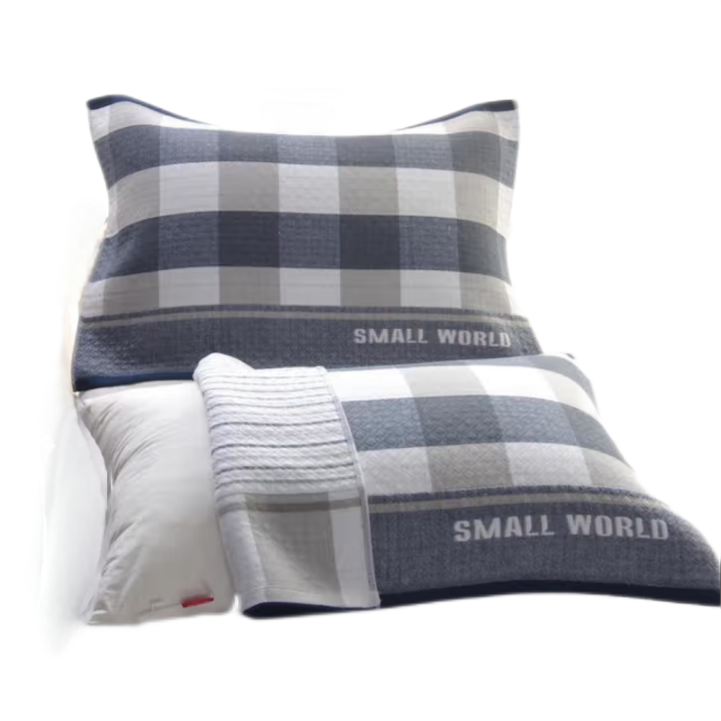 煊煜 纯棉纱布枕巾(大格子灰) 全棉枕巾 52*78cm 1条装