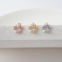 韩国进口耳钉圈形小星星珍珠别致耳骨钉秀气百搭耳蜗钉粗杆单只送女朋友老婆情人节七夕生日礼物