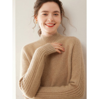 半高领女山羊绒针织衫纯色简约百搭秋冬五针三股加厚打底毛衣宽松