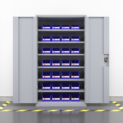 臻远重型五金工具柜铁皮柜双开门置物柜多功能零件柜~六层储物柜灰白色