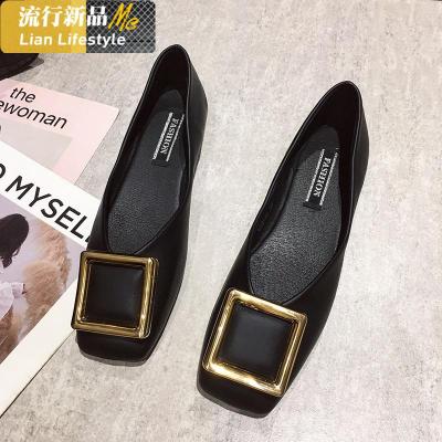 网红单鞋女2020春季新款方头平底仙女晚晚鞋百搭浅口豆豆鞋子女潮知义(ZHIYI)休闲鞋