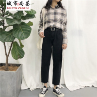 复古显瘦高腰学生宽松直筒哈伦裤