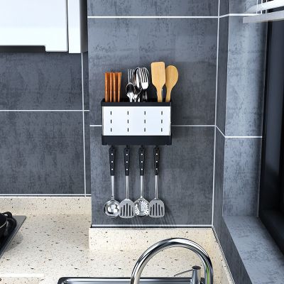 厨房筷子筒壁挂式多功能筷笼子沥水筷子笼家用置物架墙面上不锈钢 敬平 [带接水盘+挂钩]免打孔筷子