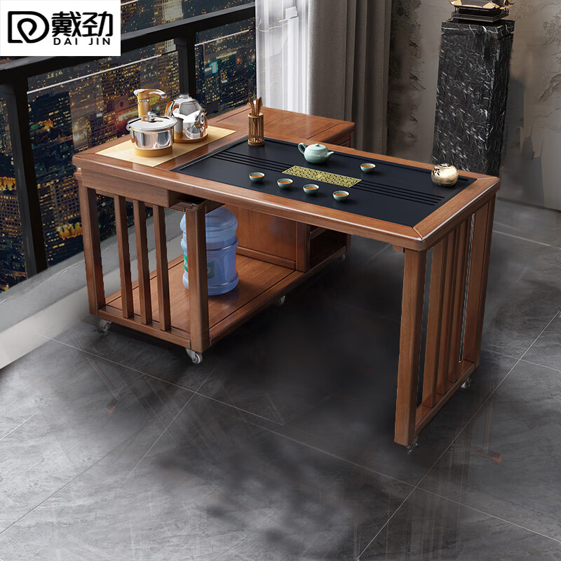 戴劲新中式旋转茶桌阳台移动功夫茶台一体泡茶桌椅组合1m旋转茶桌单桌