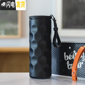 三维工匠韩国保温杯曲镜波浪杯男女士学生情侣个性时尚潮流文艺水杯 黑色曲镜杯