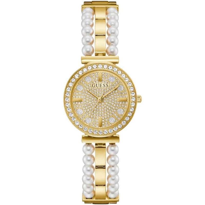 女士金 tone 表带香槟 dial 金属表壳防水石英腕表