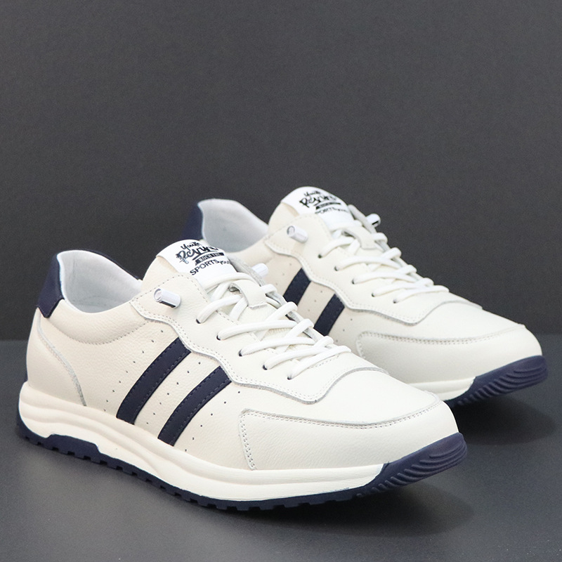 男士小白鞋春季透气新款运动鞋一脚蹬免系休闲鞋真皮百搭德训鞋男