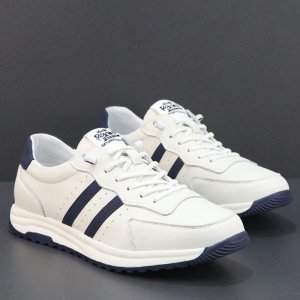 男士小白鞋春季透气新款运动鞋一脚蹬免系休闲鞋真皮百搭德训鞋男