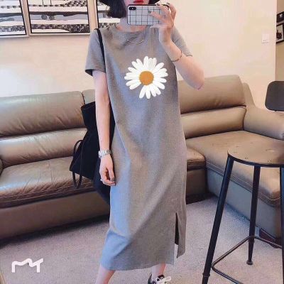 再说含棉大码过膝连衣裙女装2021夏季女宽松学生短袖T恤