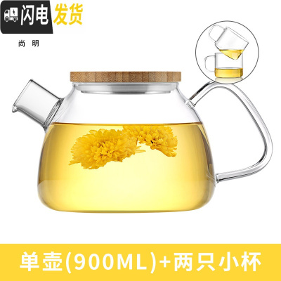 三维工匠玻璃茶壶可高温泡茶烧水壶家用玻璃水壶套装加厚水果花茶壶 900滤网过滤+2个小杯茶具