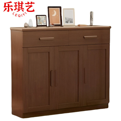 乐琪艺 实木鞋柜 胡桃色三门 个