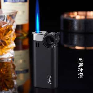 奥麦创意摇臂打火机防风直冲蓝色火焰金属拉丝充气高颜值商务送礼