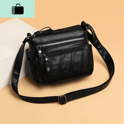 2020新款时尚斜挎包妈妈单肩包水洗软皮女士小包包中老年百搭女包NEW LAKE 黑色女士单肩包