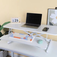小窝厘 可折叠桌 增高笔记本桌 气动双层白色带卡槽80*40