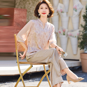 新款中老年女装夏季薄款套装女40-60岁中年妈妈装两件套50岁夏装